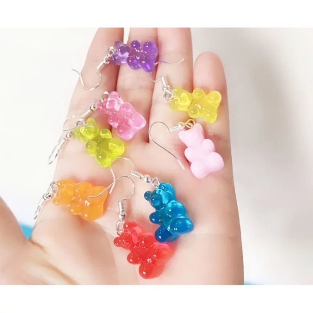 Earrings Gummy Bear Candy Colorful Translucent Resin - Picture 3 of 16